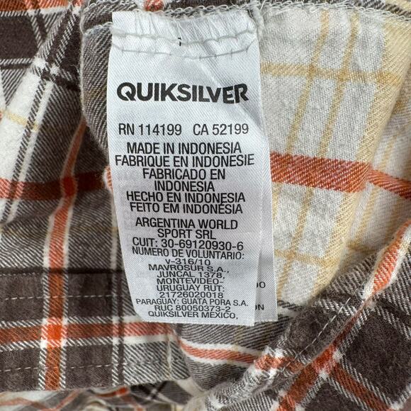 QuikSilver Waterman Collection Button Down Flannel Shirt Mens XXL White Brown - Picture 8 of 14